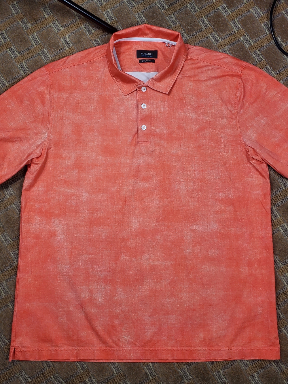 Bugatchi OoohCotton Tech Polo Shirt XL Coral Pink 8 Way Stretch Short Sleeve
